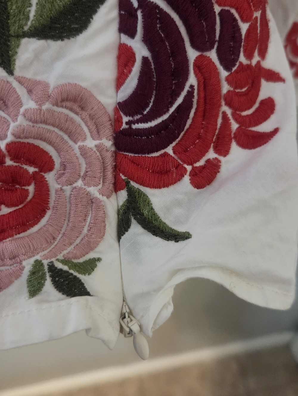 Maeve by Anthropologie Womens Boho White Petal-Embroidered Poplin Blouse Sz 14 - Picture 6 of 9